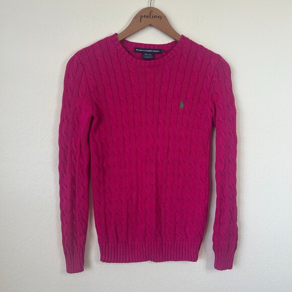 Ralph Lauren Sport Sweater Womens Small Pink Cable Knit Preppy Crewneck Top S - Picture 1 of 8